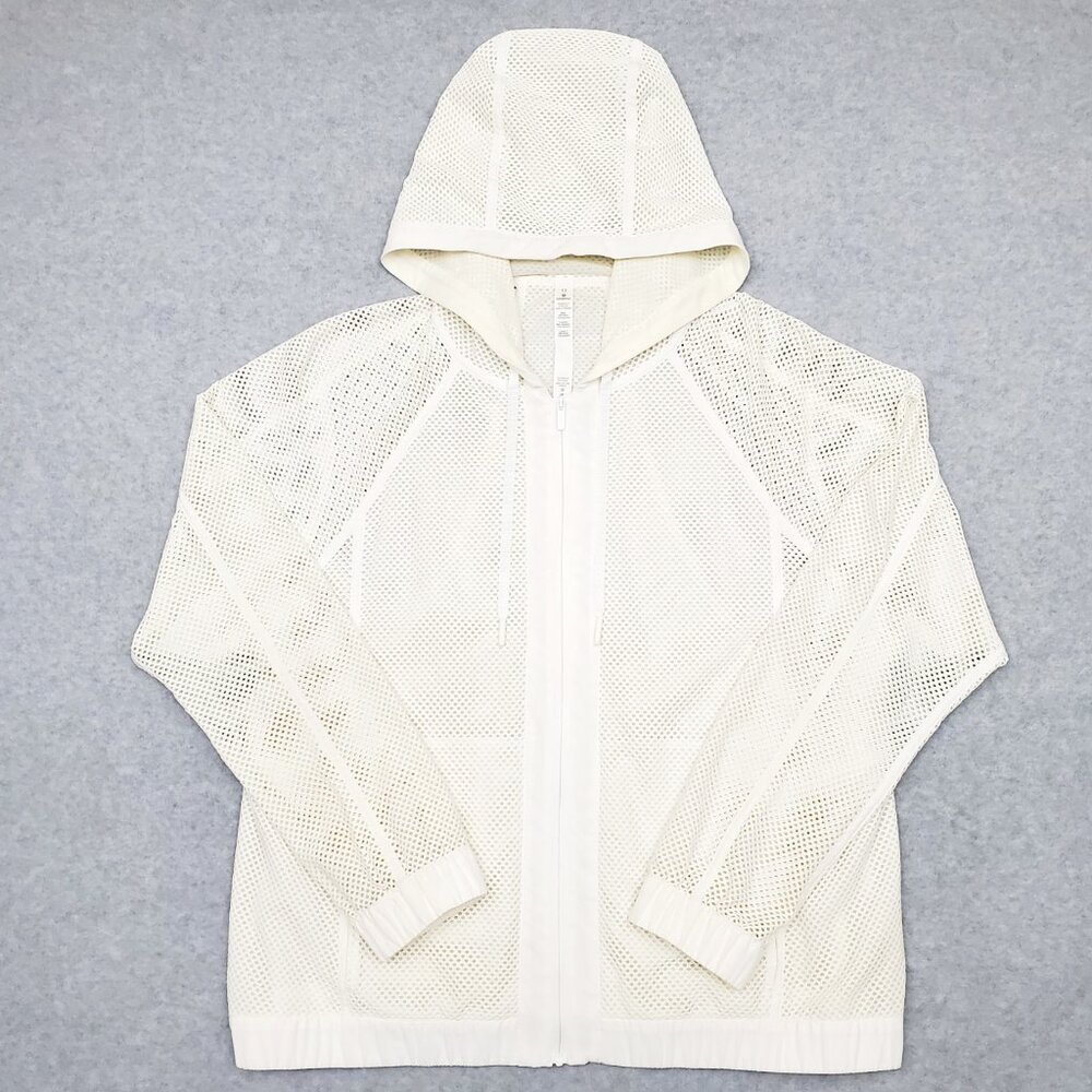 LULULEMON Womens Size 12 / XL White Mesh Hooded Athletic Hoodie Full Zip Jacket